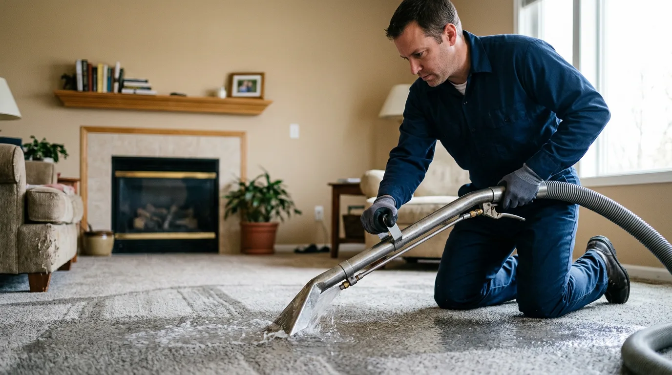 Water damage restoration technician working near Greenville, WI